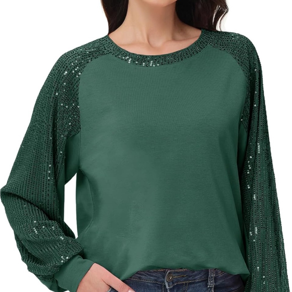 Green Sequin Sleeve Women's Top